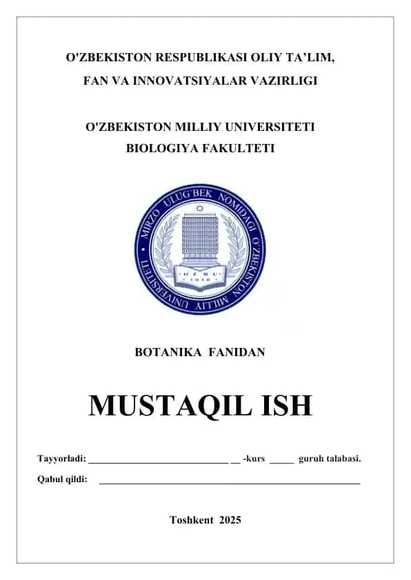 O`zbekistonning tog’, cho’l, dashtlarida o’sadigan o’simliklari. Referat 14 bet.