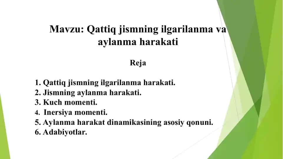 Qattiq jismning ilgarilanma va aylanma harakati. Taqdimot 14 bet.