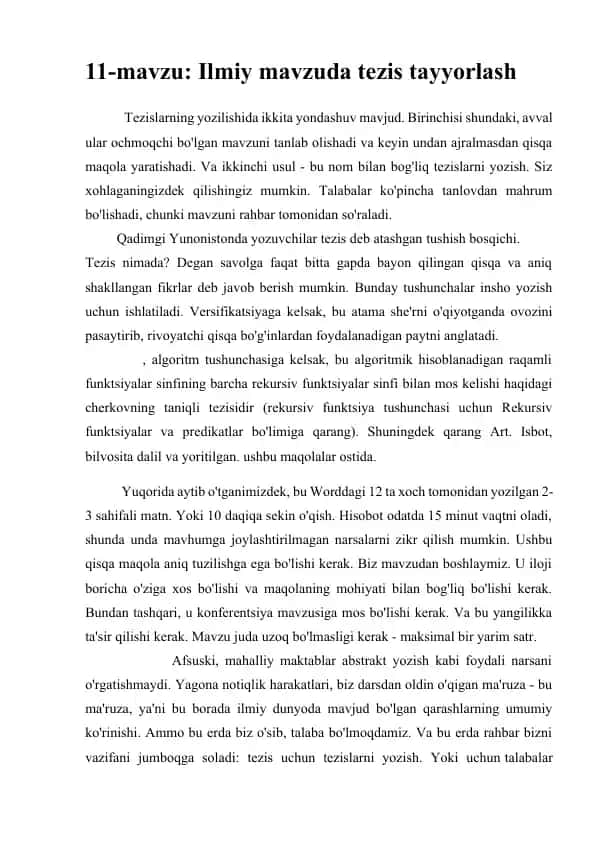 Ilmiy mavzuda tezis tayyorlash