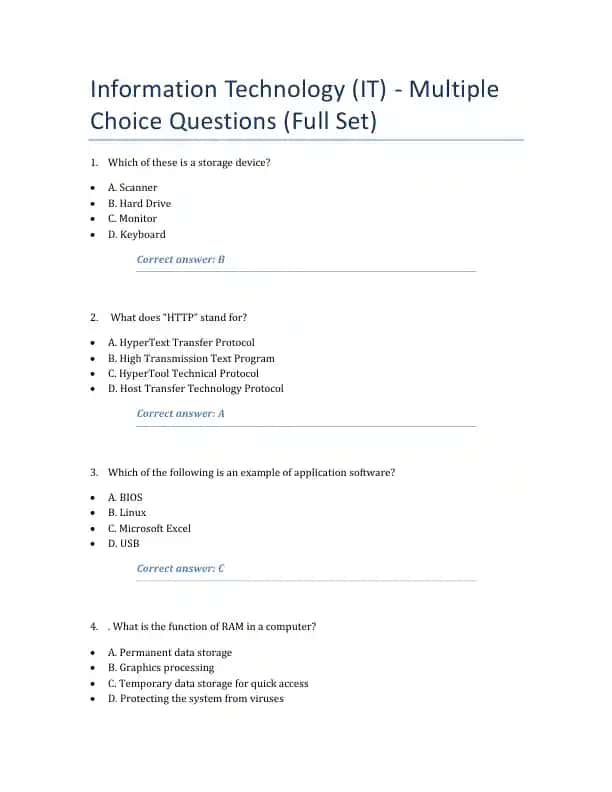 Information Technology (IT) - Multiple Choice Questions (Full Set)