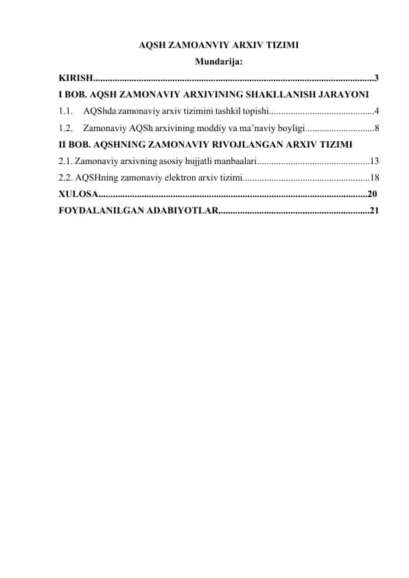 AQSH ZAMONAVIY ARXIV TIZIMI