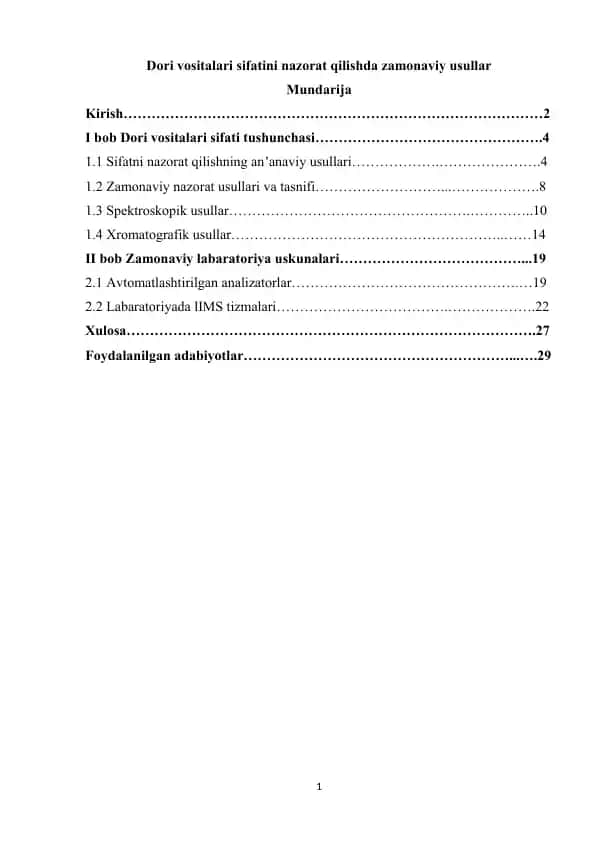 Dori vositalari sifatini nazorat qilishda zamonaviy usullar