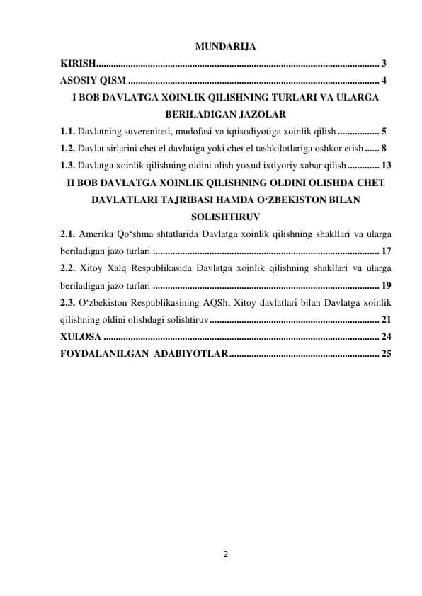 DAVLATGA XOINLIK QILISHNING TURLARI VA ULARGA BERILADIGAN JAZOLAR