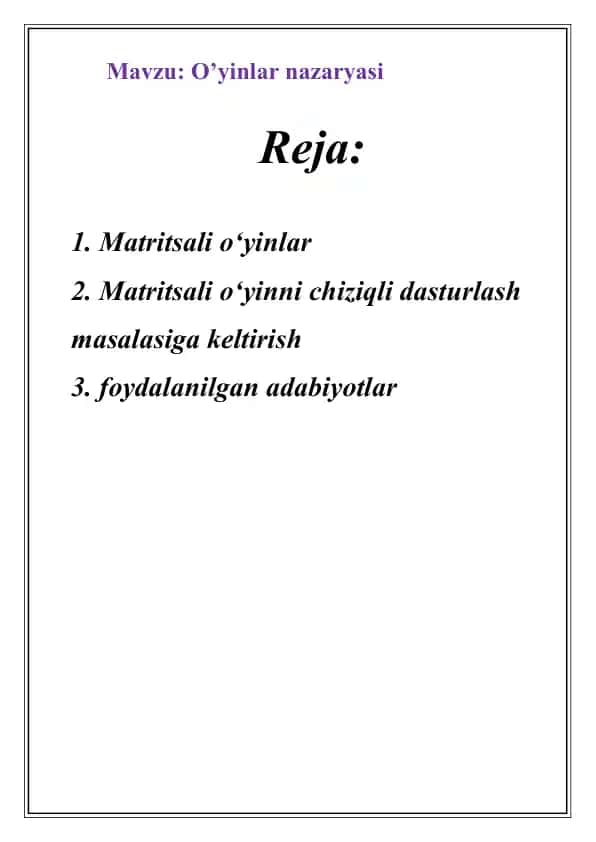 O’yinlar nazaryasi