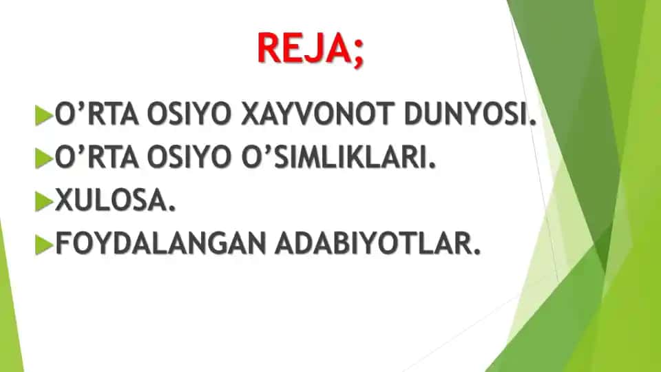O'RTA OSIYO HAYVONOT VA O'SIMLIK DUNYOSI