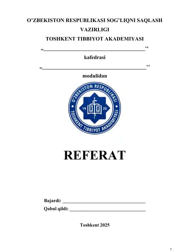 Tibbiyot gelmintologiyasi. Referat 12 bet.