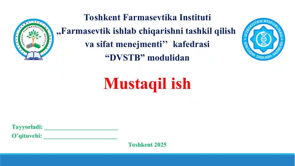 Dori vositalarining barqarorligini o’rganishning umumiy tamoyillari. Taqdimot 21 bet