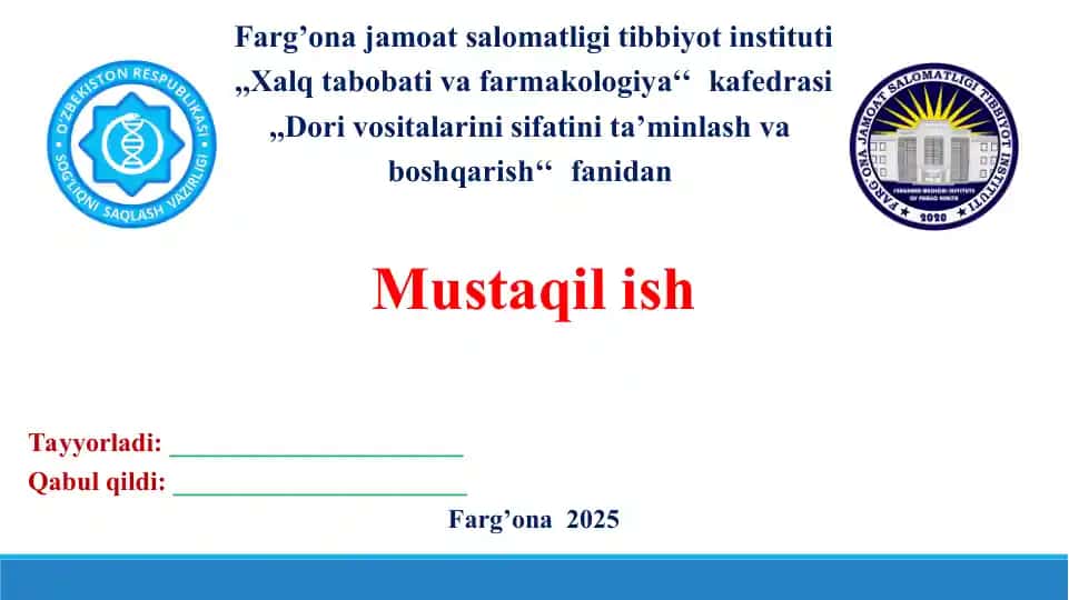 O'z-o'zini tekshirishni (ichki audit) o'tkazish metodikasi. Taqdimot 12 bet.