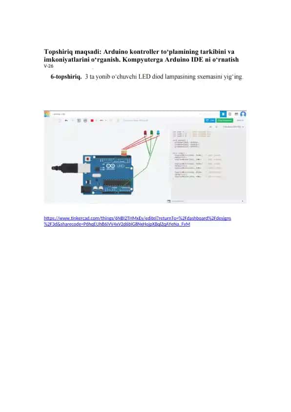 Arduino kontroller to‘plamining tarkibini va imkoniyatlarini o‘rganish. Kompyuterga Arduino IDE ni o‘rnatish