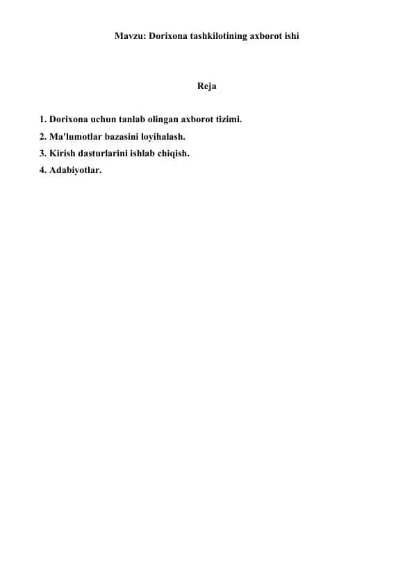 Dorixona tashkilotining axborot ishi. Referat 5 bet