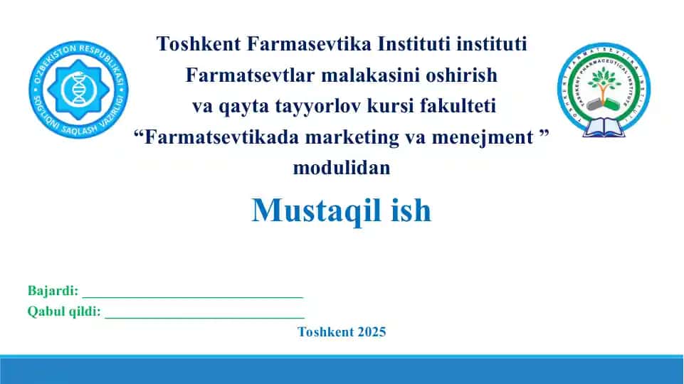 Farmatsevtik tashkilotlarini boshqaruv tizimida xalqaro standartlar (GMP, GLP, GCP, GLP, GDP, GPP, GSP VA ISO) haqida tushuncha va uning ahamiyati. Taqdimot 17 bet.