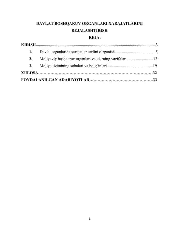 DAVLAT BOSHQARUV ORGANLARI XARAJATLARINI REJALASHTIRISH
