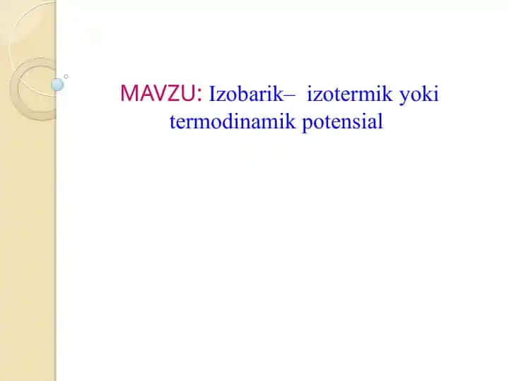 Izobarik– izotermik yoki termodinamik potensial