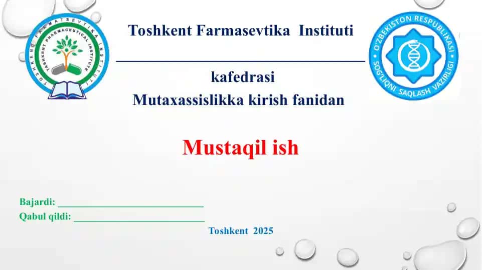 7. Farmatsevtika ta’limining rivojlanishi. Taqdimot 12 bet.