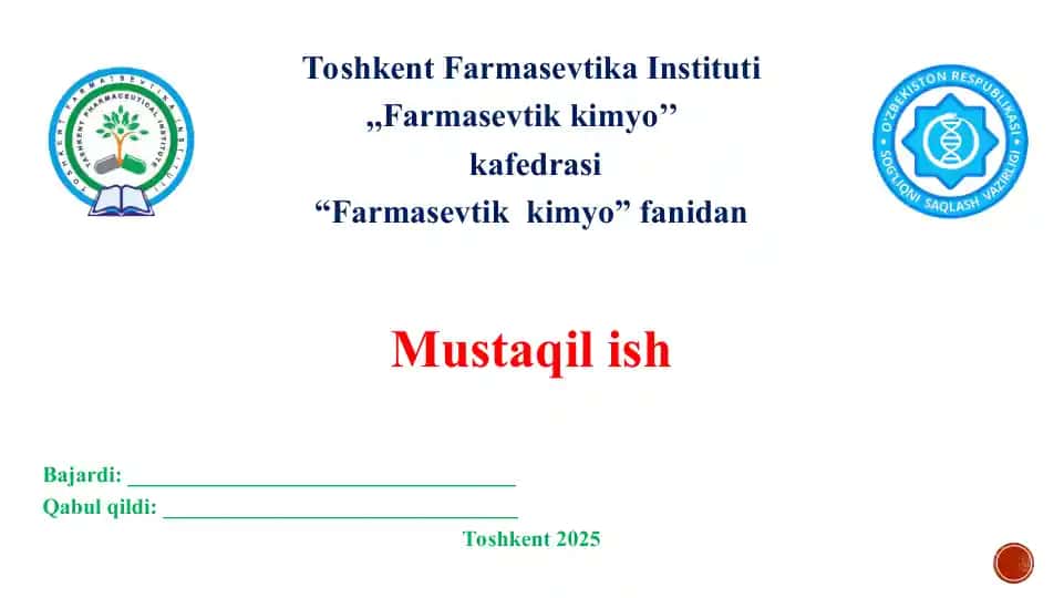 Tetratsiklinlar guruhiga kirgan dori moddalarining sifatini baholashda qo'llaniladigan tahlil usullari. Taqdimot 14 bet