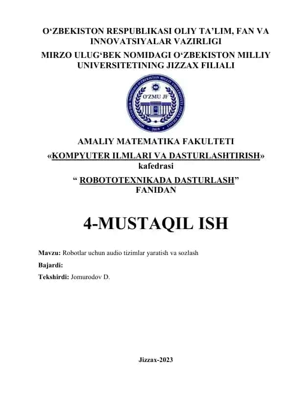 Robotlar uchun audio tizimlar yaratish va sozlash