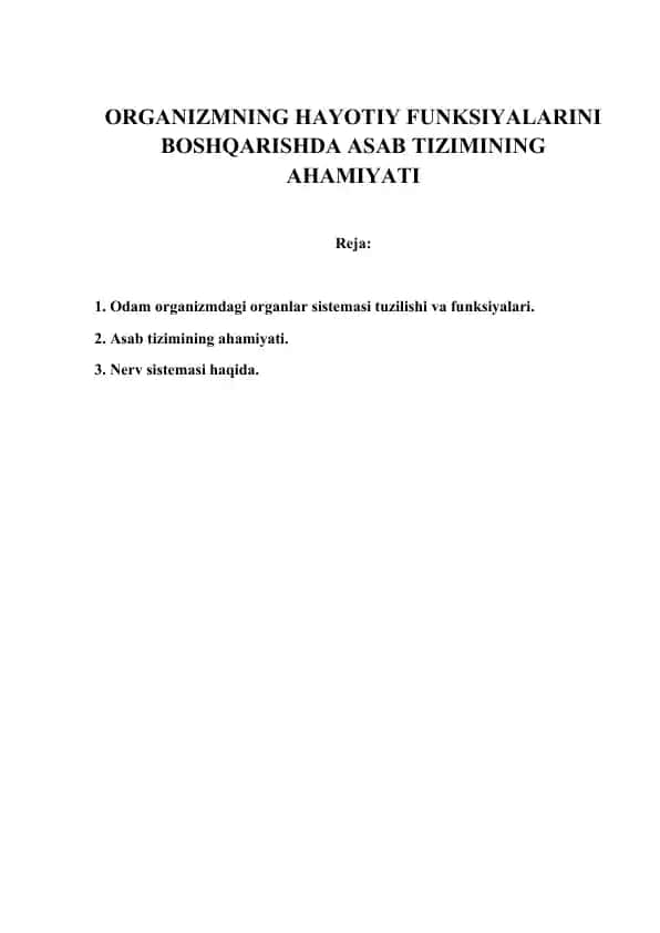 ORGANIZIMLARNING HAYOTIY FUNKISIYALAR