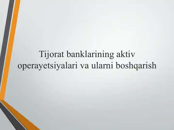 Tijorat banklarining aktiv operatsiyalari va ularni boshqarish