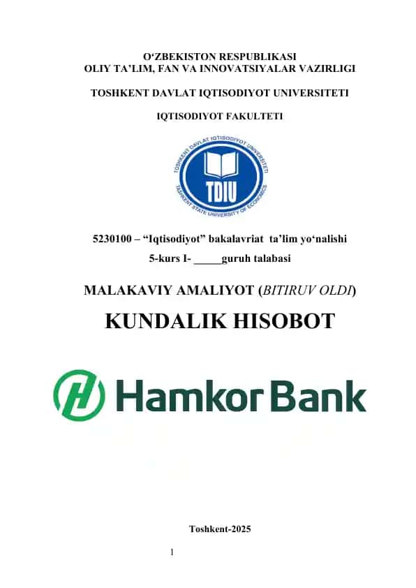 HAMKORBANK Malakaviy amaliyot kundalik hisobot hamkorbank amaliyot hisoboti