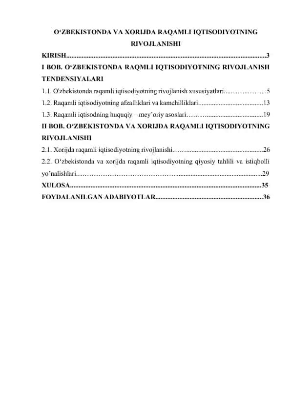 OʻZBEKISTONDA VA XORIJDA RAQAMLI IQTISODIYOTNING RIVOJLANISHI