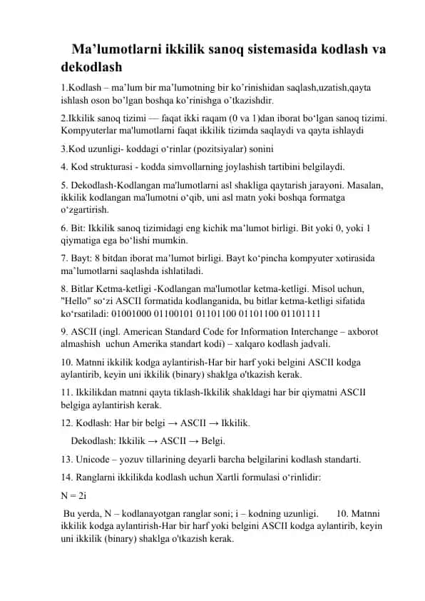 Axborotlarni kodlash va dekodlash