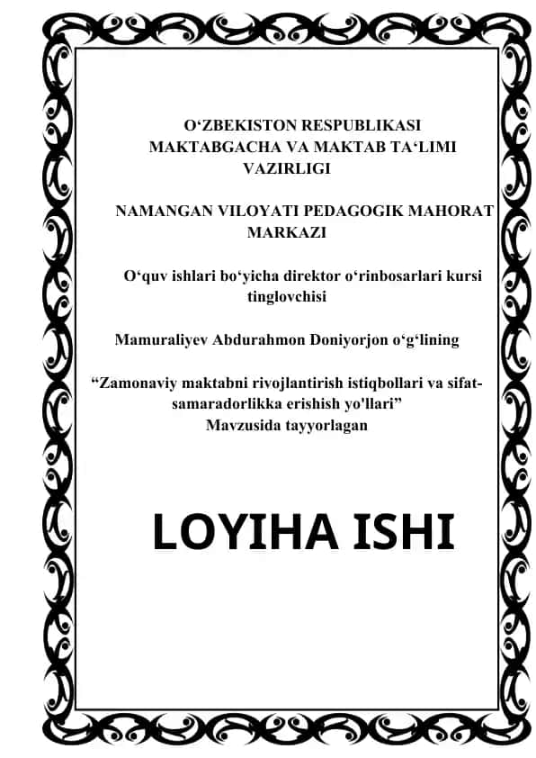 O'IBDO' uchun malaka oshirish loyiha ishi
