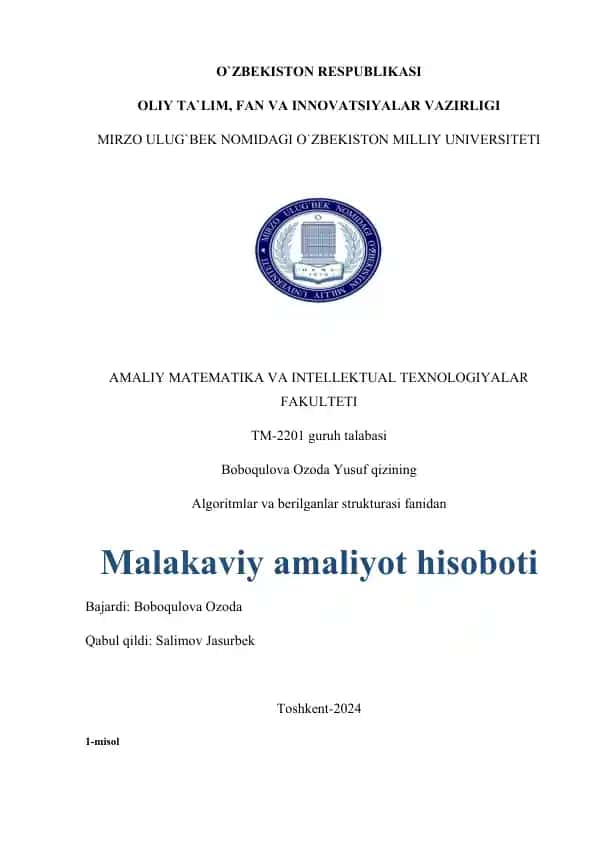 Algoritmlar va Berilganlar Strukturasi