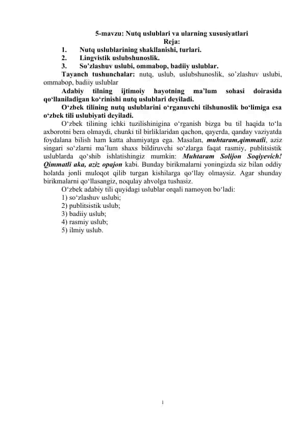 Nutq uslublari va ularning xususiyatlari