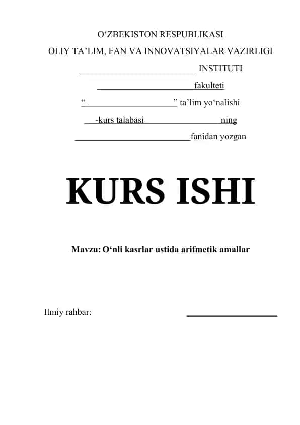 O‘nli kasrlar ustida arifmetik amallar