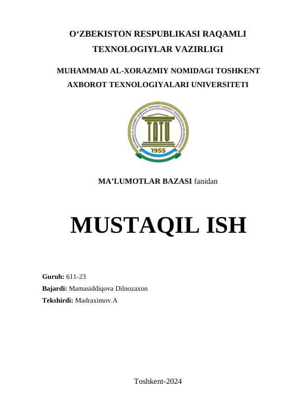 Ma’lumotlar bazasini rеjalashtirish, loyihalashlash va administratorlash