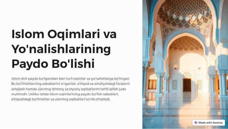 Islom Oqimlari va Yo'nalishlarining Paydo Bo'lishi Sabablari, E'tiqodidagi Bo'linishlarning Sabablari va Oqibatlari