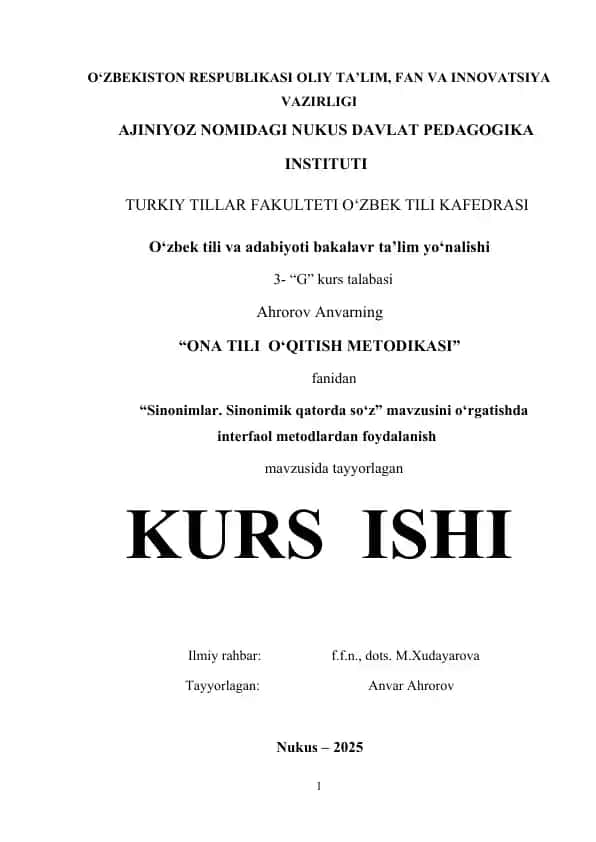 Sinonimlar kurs ishi