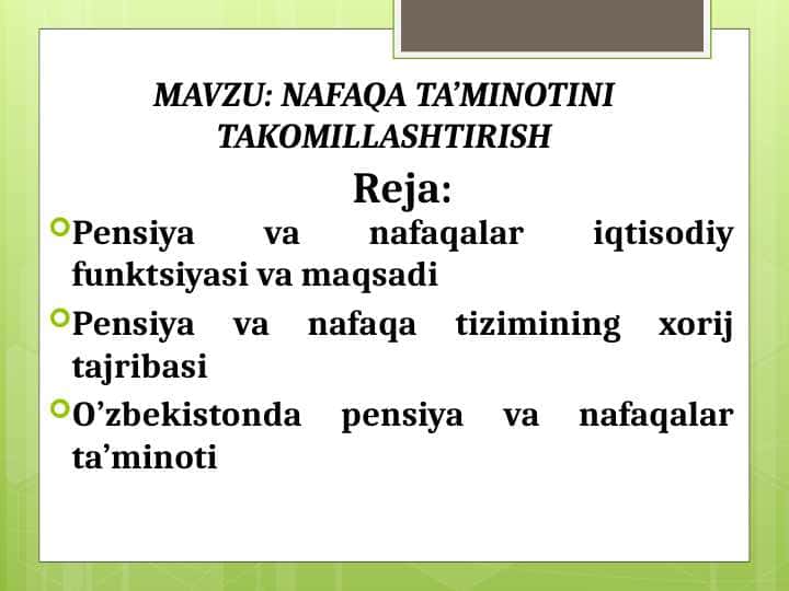 NAFAQA TA’MINOTINI TAKOMILLASHTIRISH