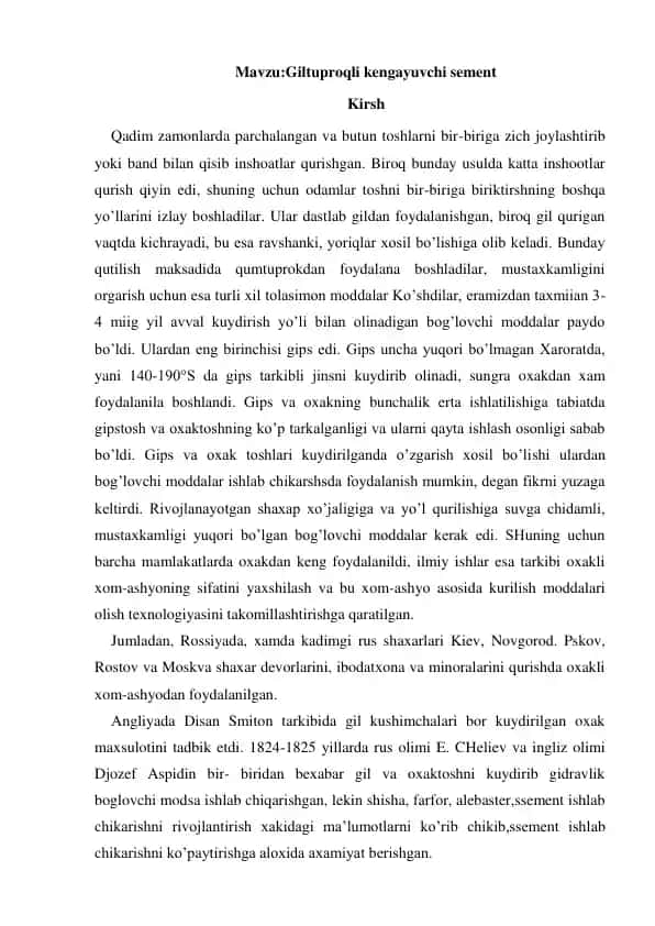 Giltuproqli kengayuvchi sement