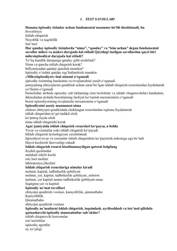 Test savollari