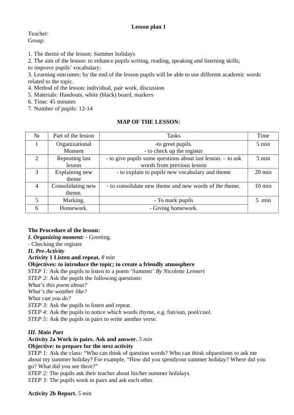 demo lesson plans for practicum