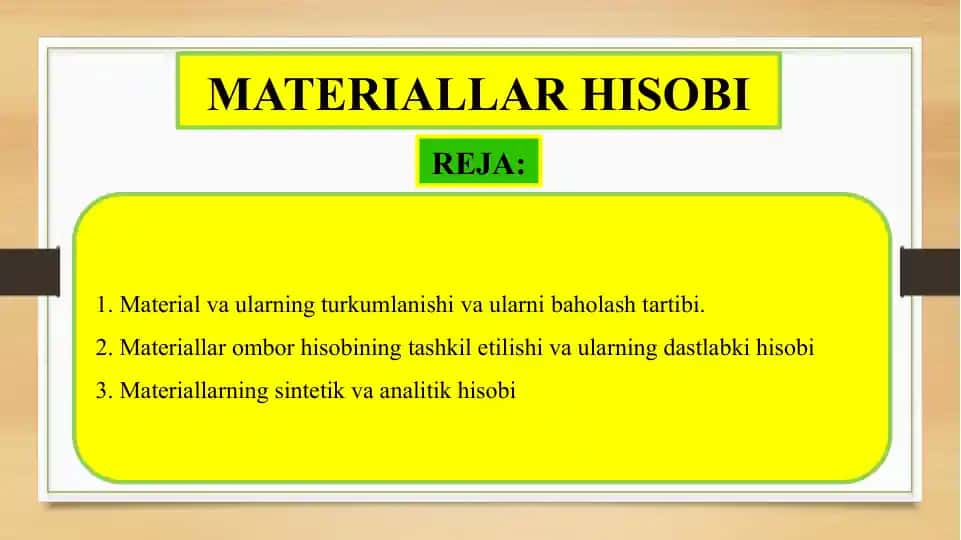 MATERIALLAR HISOBI. taqdimot
