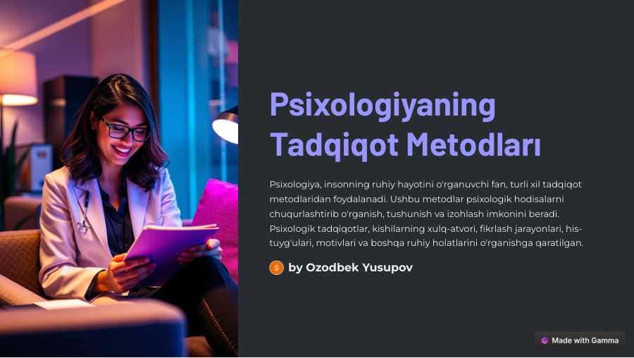 Psixologiya tadqiqot metodlari mavzusidagi taqdimot (slayd)