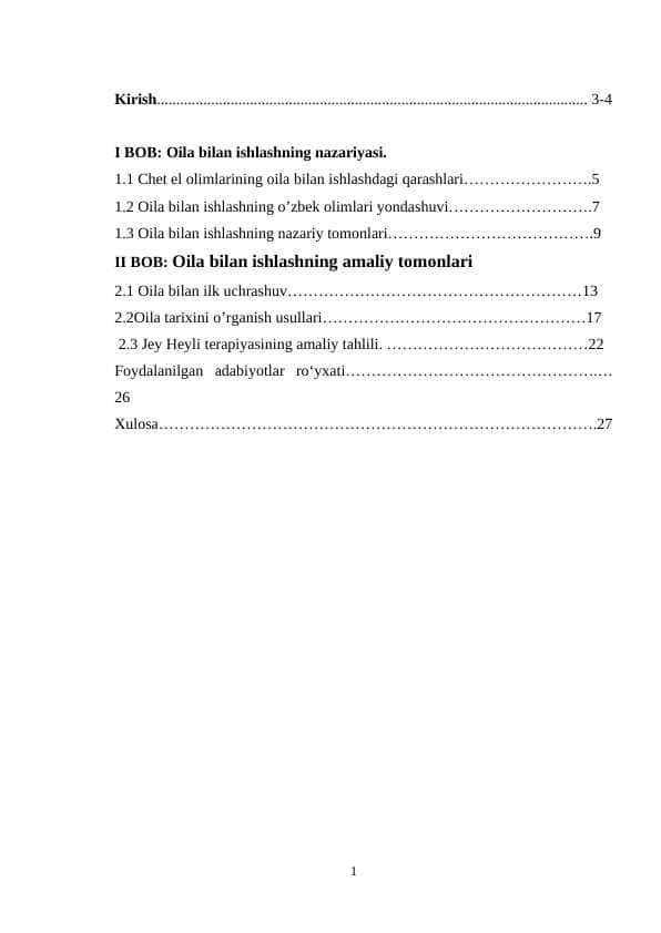 Oila bilan ilk uchrashuvning terapevtik masalalari