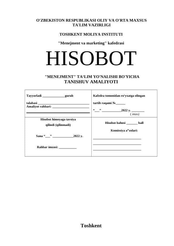 Tuman moliya bo'limi amaliyot hisoboti