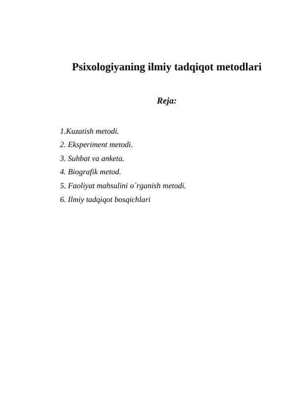 Psixologiyaning ilmiy tadqiqotlar metodlari