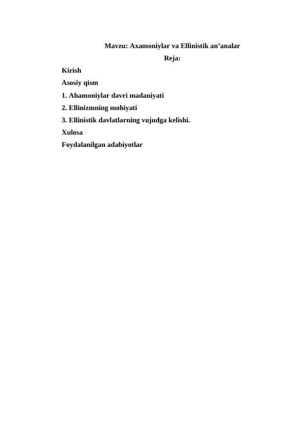 Axamoniylar va Ellinistik an’analar