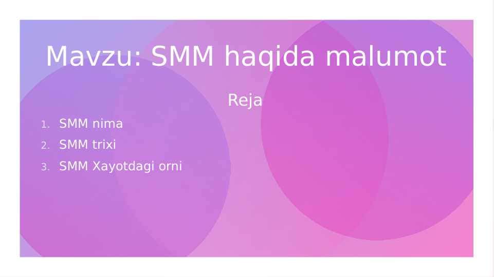 SMM XAQIDA MALUMOT
