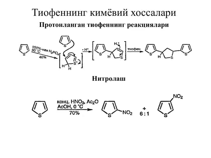 Тиофеннинг кимёвий хossalari