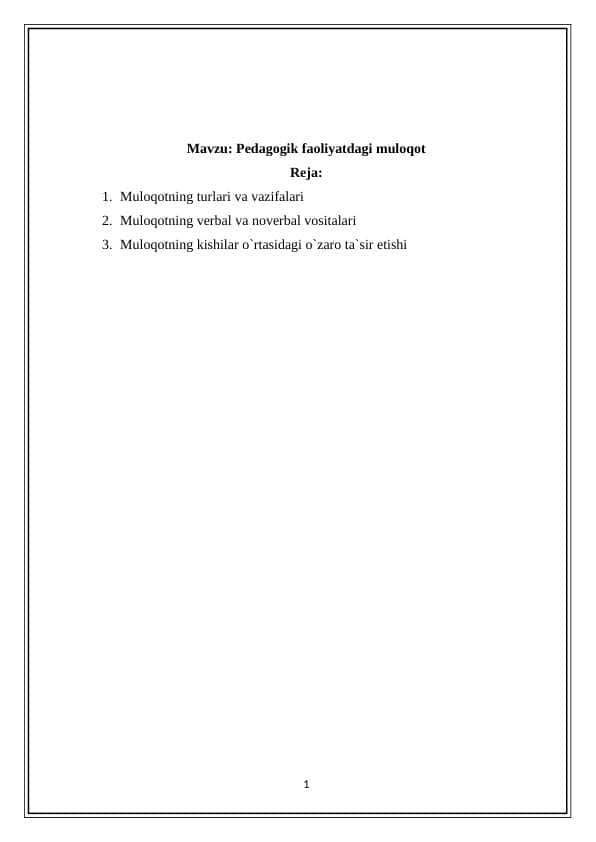 Pedagogik faoliyatda muloqot