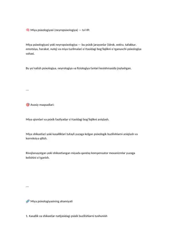 Miya Psixologiyasi (Neyropsixologiya)