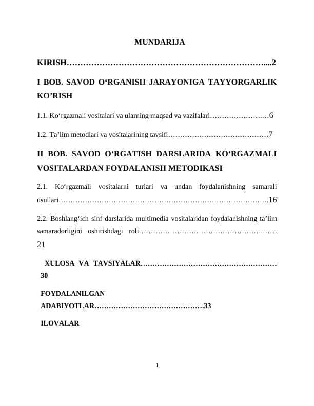 SAVOD OʻRGATISH DARSLARIDA KOʻRGAZMALI QUROLLARDAN FOIDALANISH