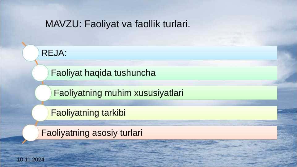 Faoliyat va faollik turlari.