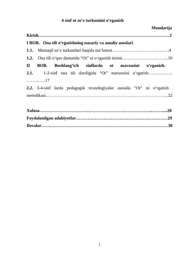 4_SINF SOʻZ TURKUMINI OʻRGANISH