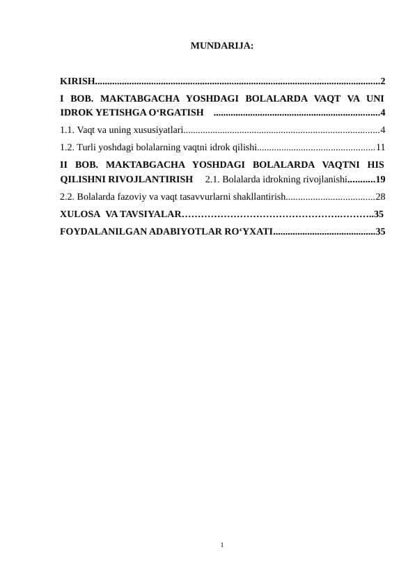 MAKTABGACHA YOSHDAGI BOLALAR TOMONIDAN VAQTNI IDROK QILISH